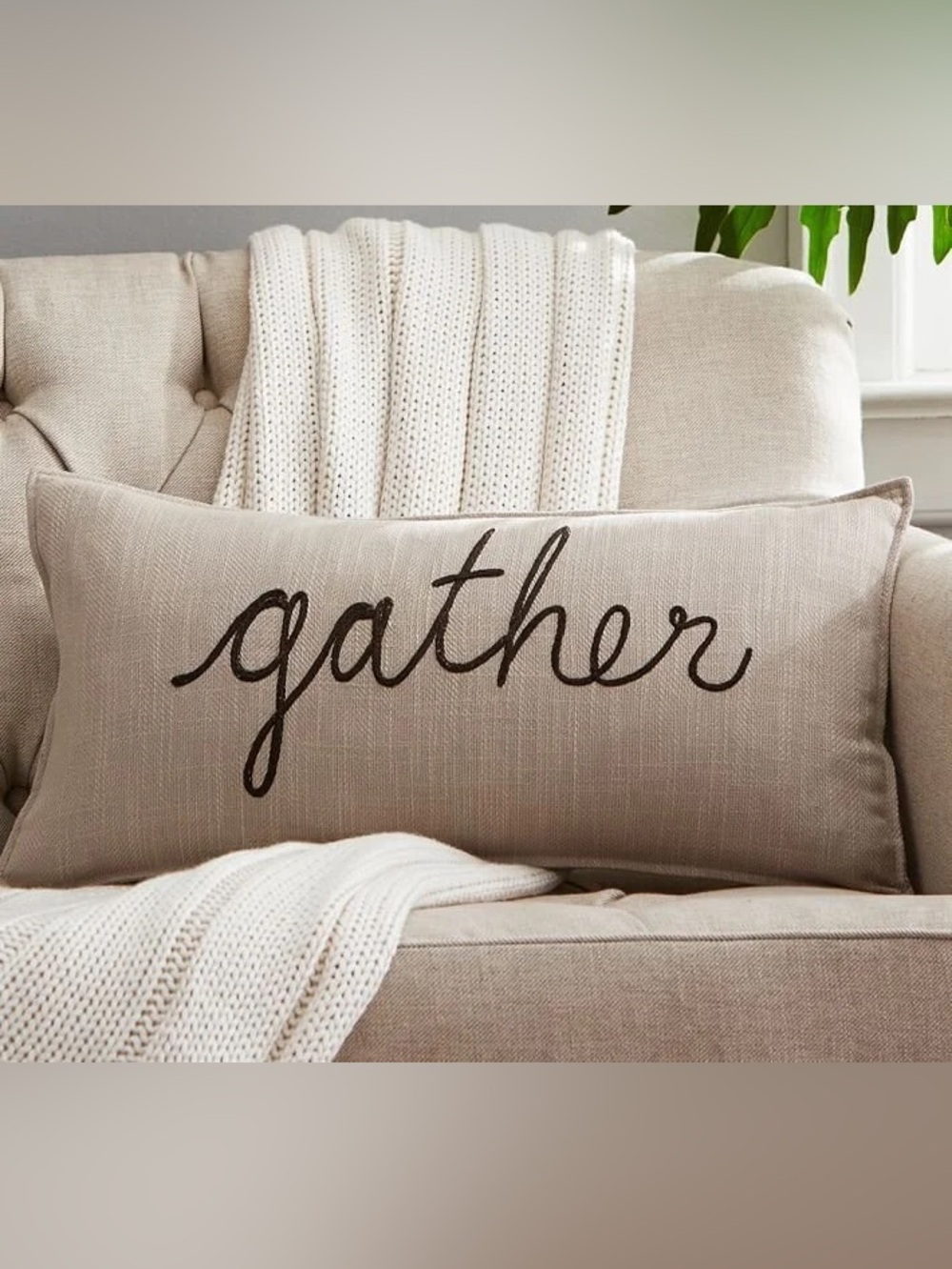 Pottery Barn 12x24 Embroidered “Gather” Cotton Lumbar Pillow Cover Fall Autumn